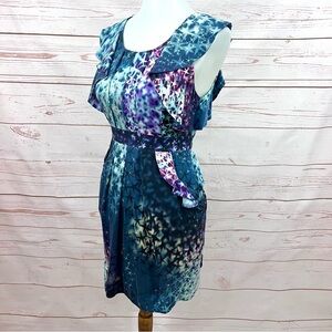 Leifsdottir Anthropologie Supernova Star Tie Dye Galaxy Silk Ruffle Pocket Dress